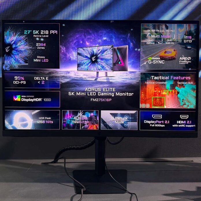 The Gigabyte Aorus Elite 5K Mini LED monitor.