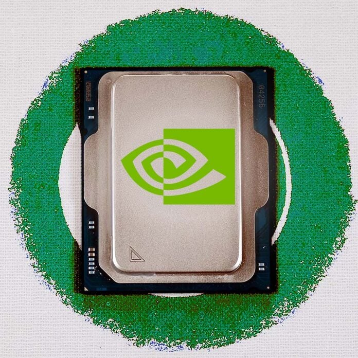 An Intel CPU, with an Nvidia logo on top of it.