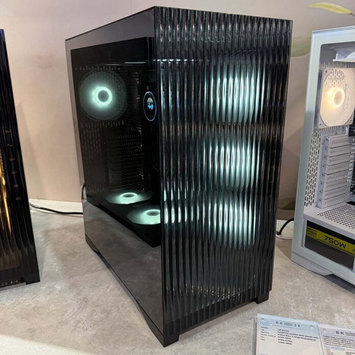 An InWin Breeze case, black in colour with white RGB LED fans.