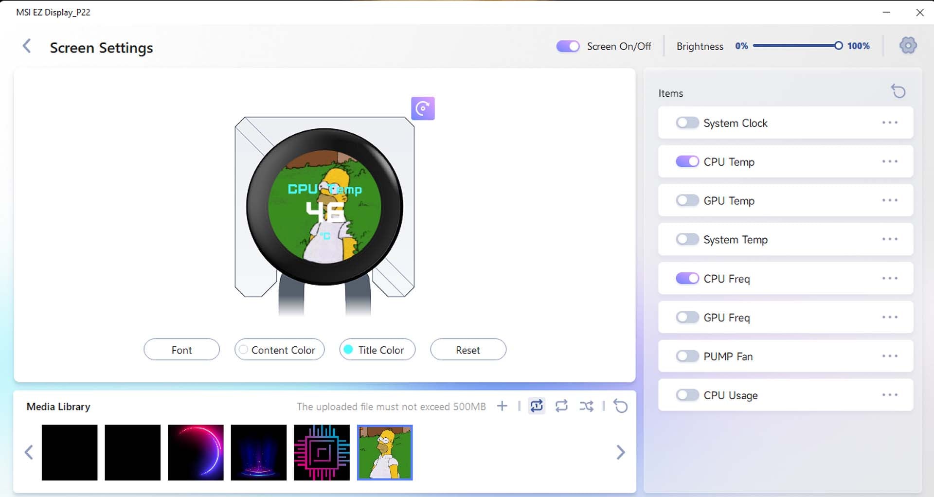 MSI EZ Display screen settings with Homer Simpson animated GIF