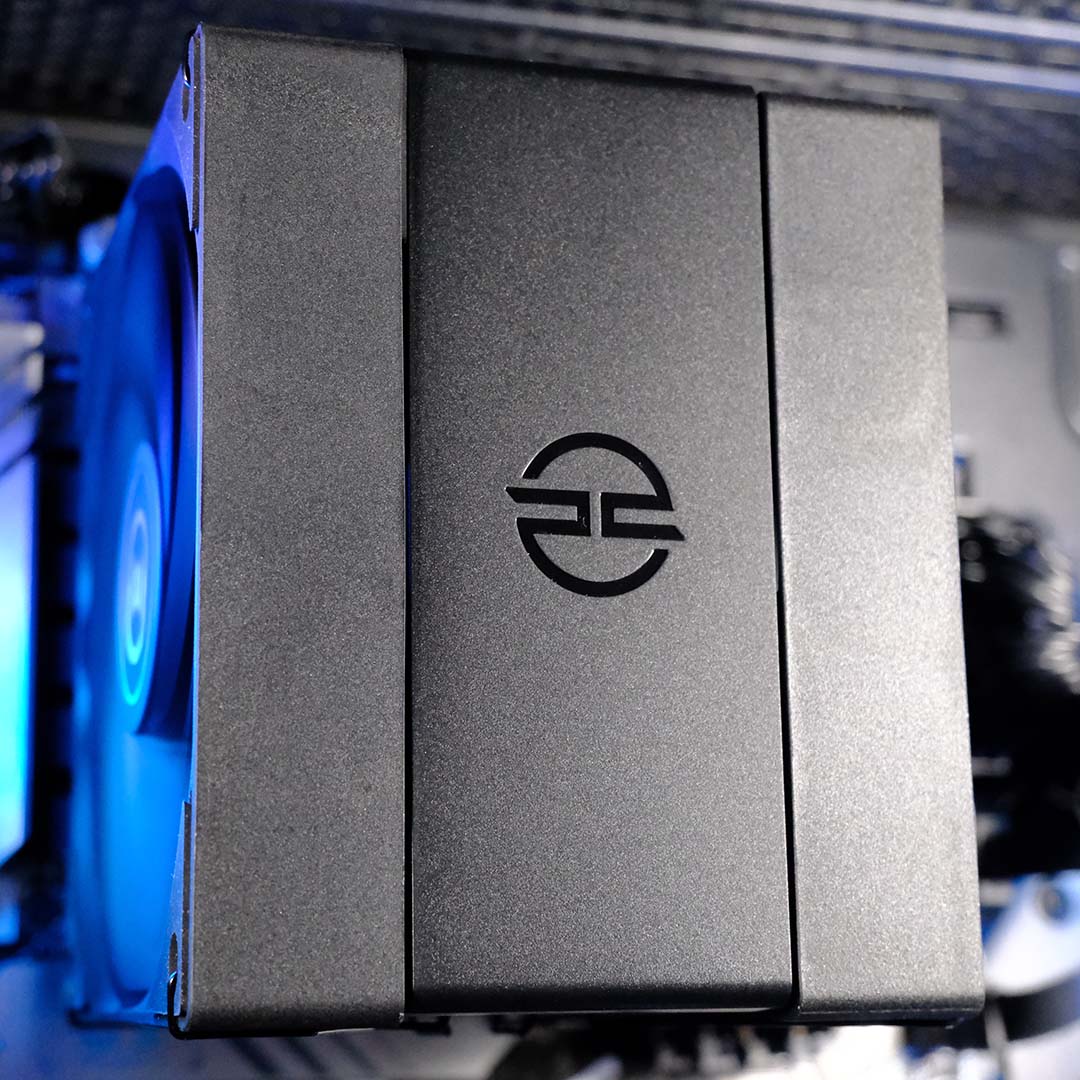 A close-up of the CPU cooler inside the PCSpecialist Elite Storm II.