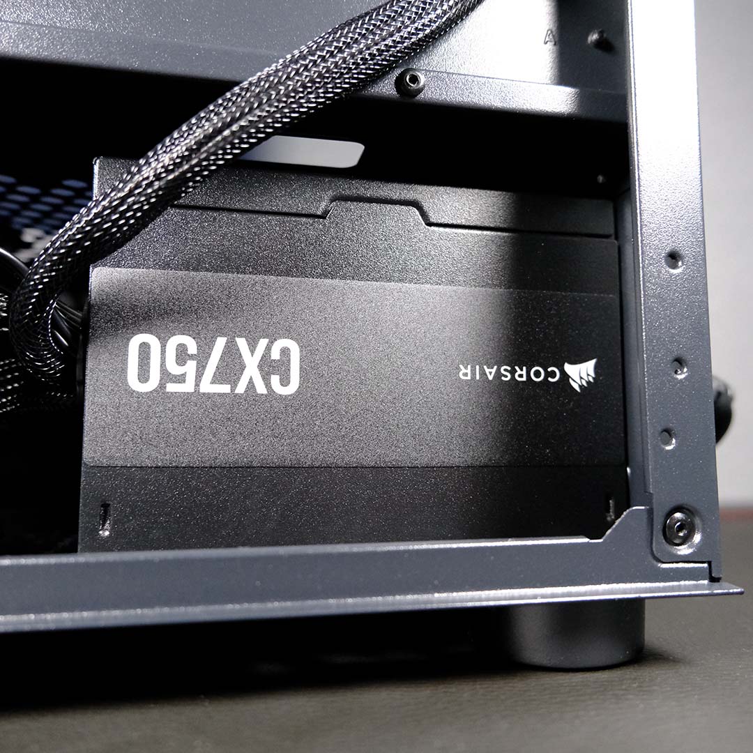 The Corsair power supply inside the PCSpecialist Storm Elite II.
