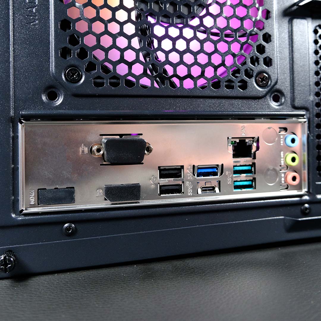 The rear I/O of the PCSpecialist Elite Storm II.