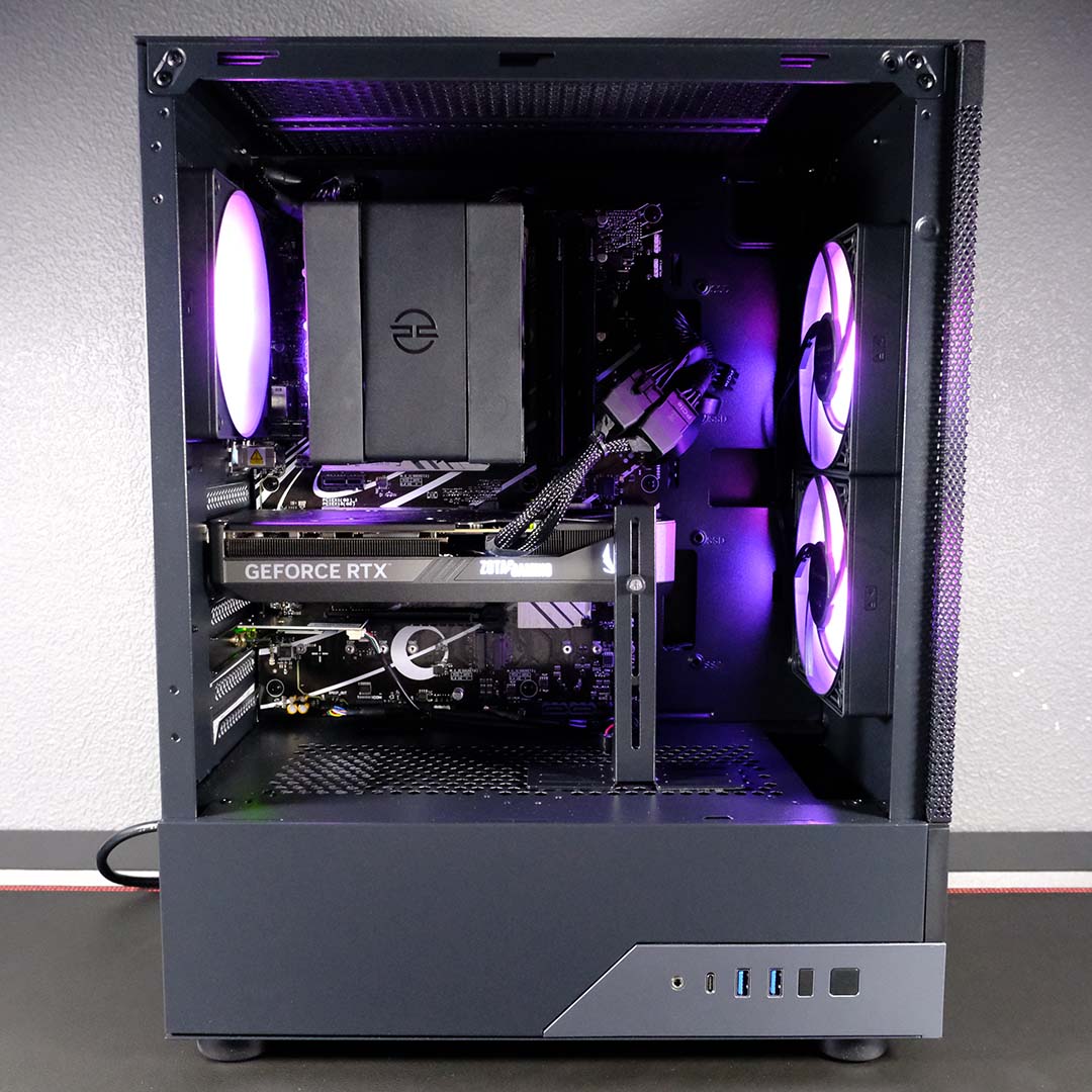 The side of the PCSpecialist Elite Storm II, tempered glass side panel removed.