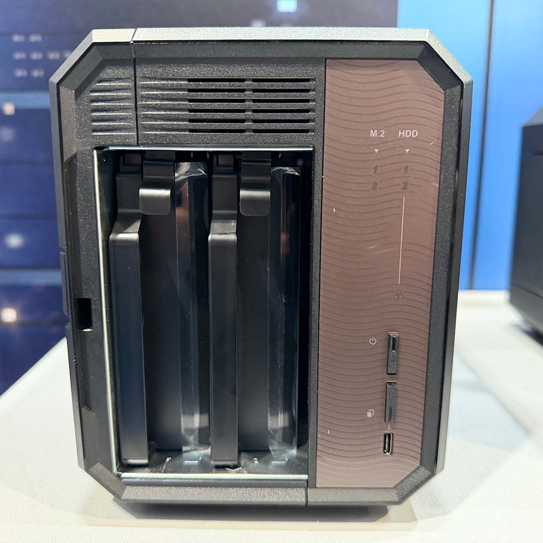 The QNAP TS-h265 with drive bays nested.