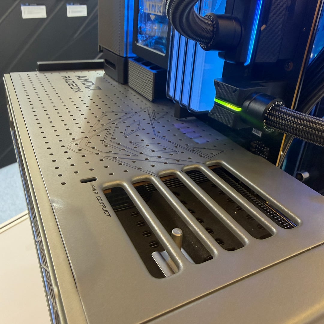 A close-up of the Sapphire Nitro+ Radeon RX 9070 XT PhantomLink Edition's backplate.