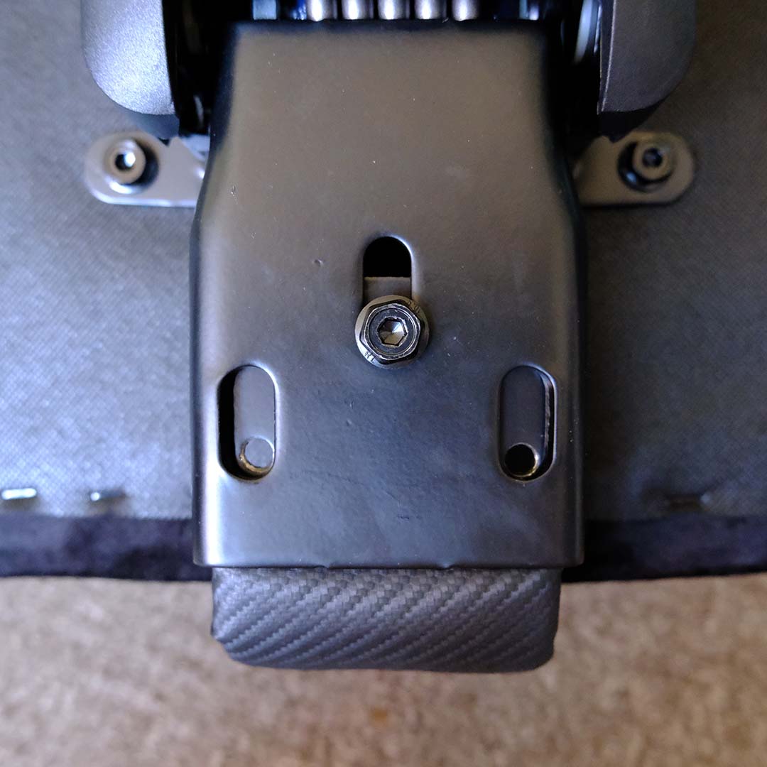 A close-up of the spine marrying to the seat on the ThunderX3 Solo 360 gaming chair.