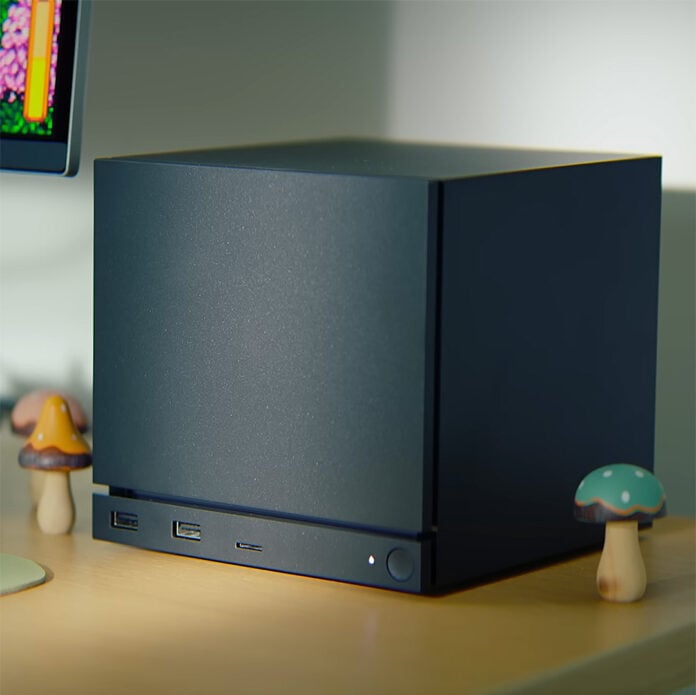 A Steam Machine surrounded by mushroom ornaments.
