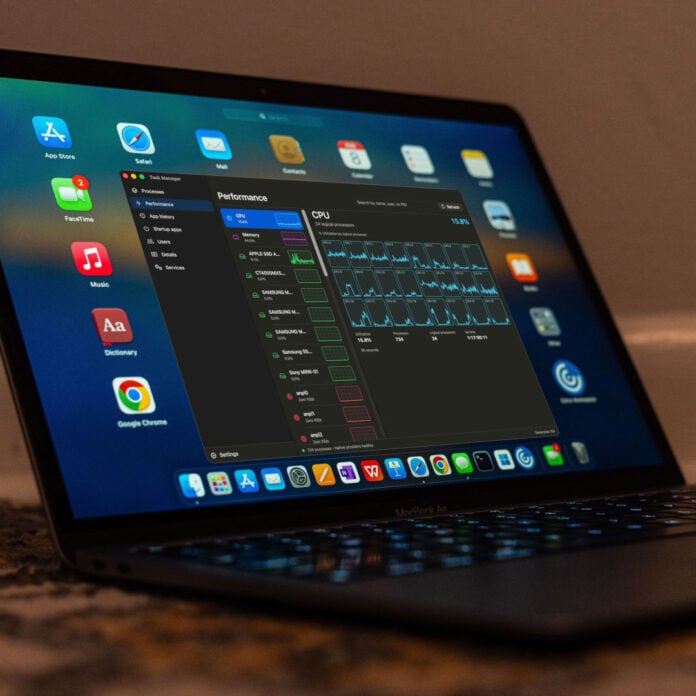 Apple Macbook with Windows Task Manager.