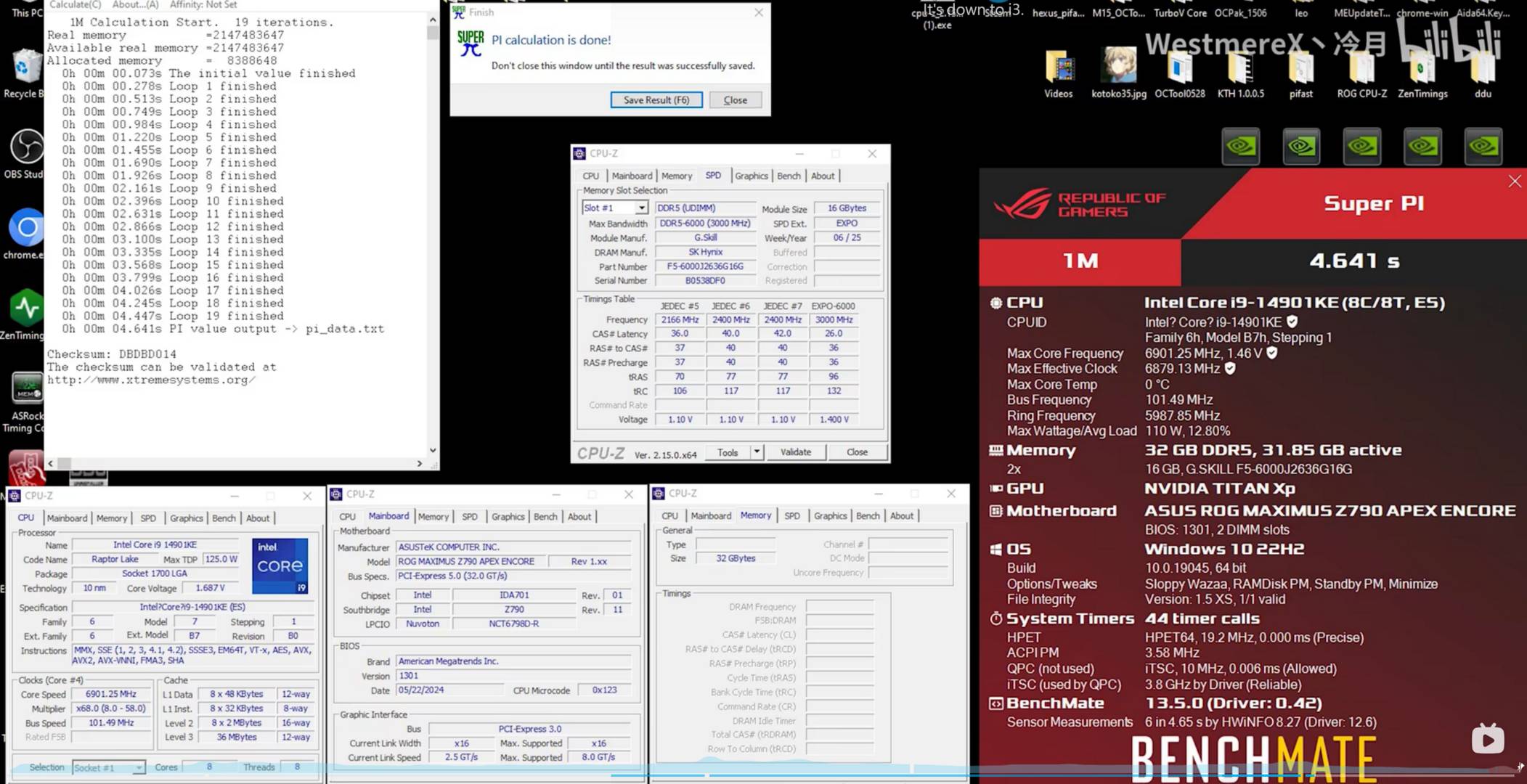 Intel Core i9-14901KE in Super Pi.