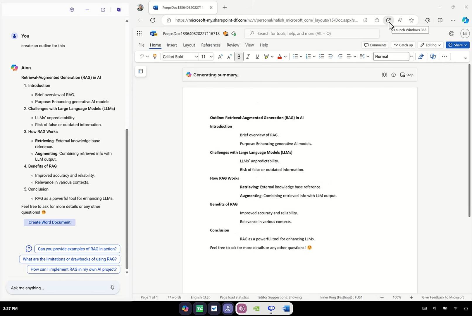 Microsoft Aion Copilot OS - text editing.
