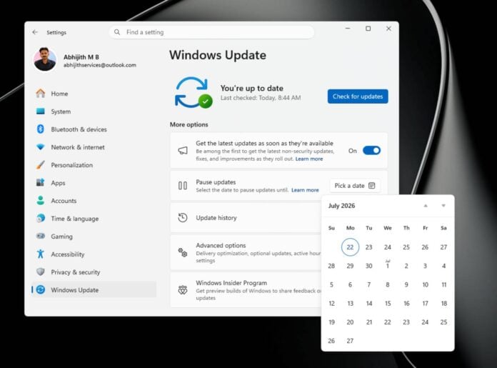 Microsoft Windows 11 new update pause.
