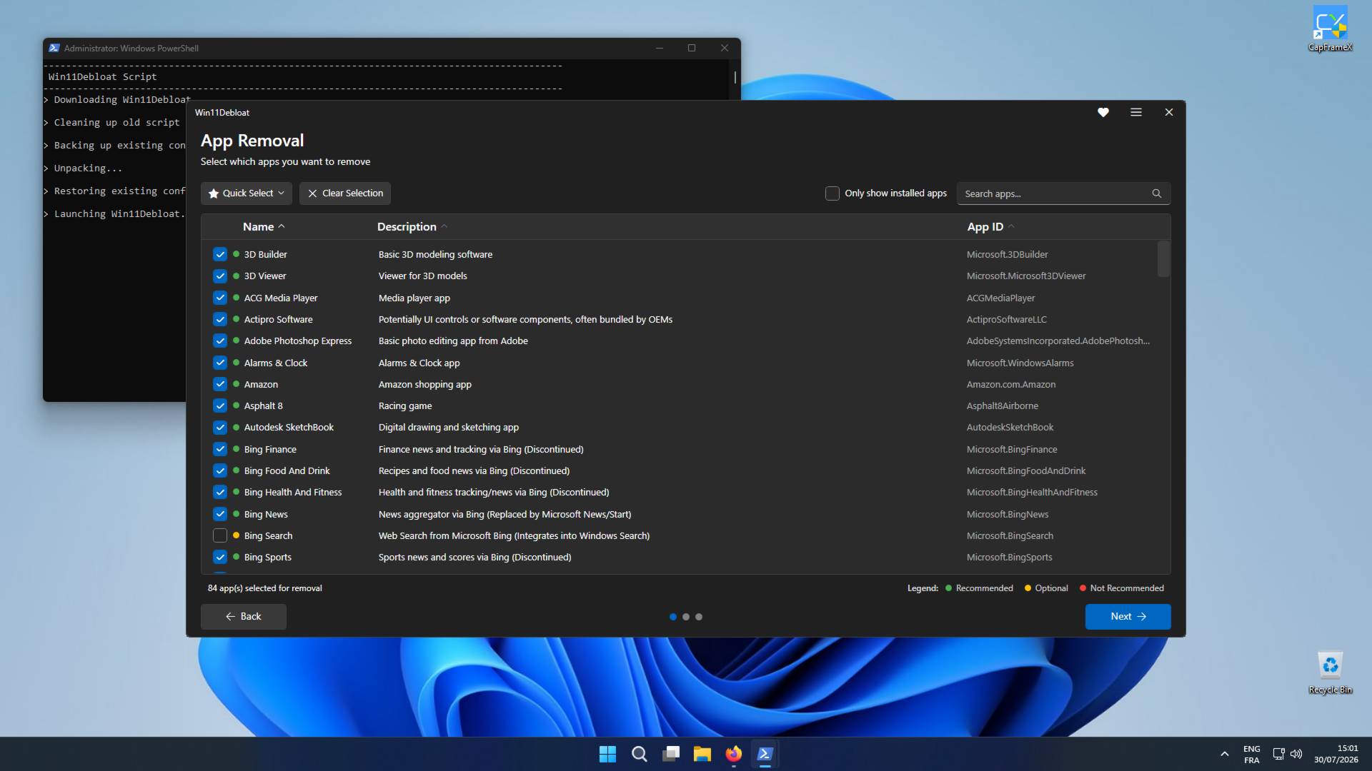 Win11Debloat app removal.