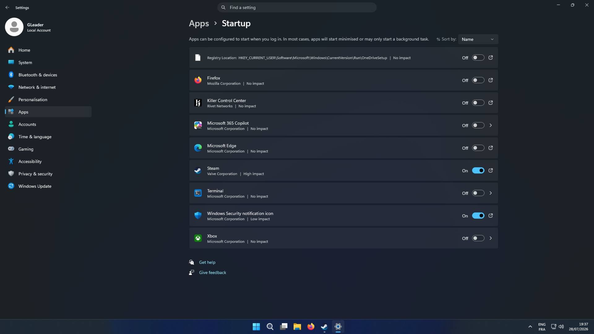 Windows 11 Startup apps.