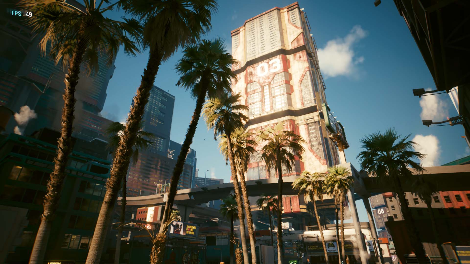 A screenshot of Cyberpunk 2077, using FSR 3, running on a Radeon RX 7800 XT.