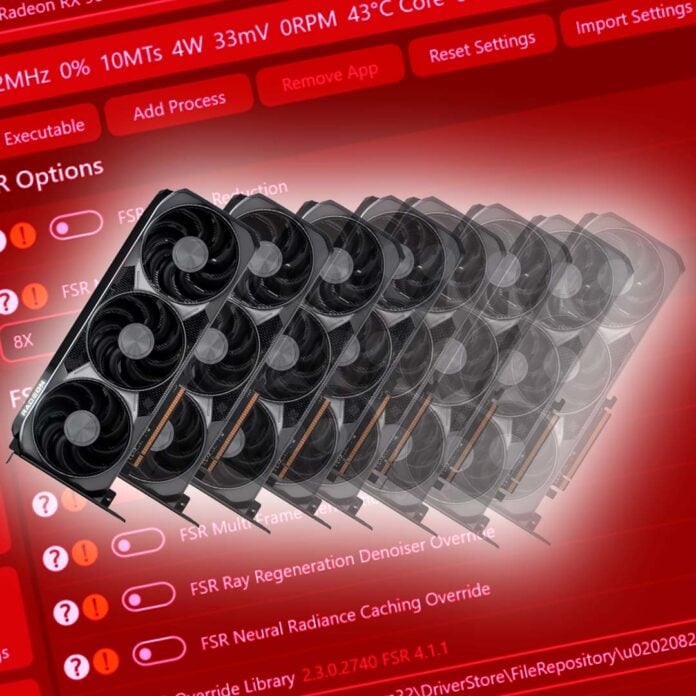 AMD Radeon RX 9070 XT on Radeon Tuner screenshot showing 8x multi frame gen option