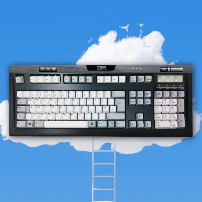 Ben's dream keyboard, combining a Unicomp New Model M's buckling spring switches, with the volume roller, media controller, and Windows key lock of a Corsair K95.