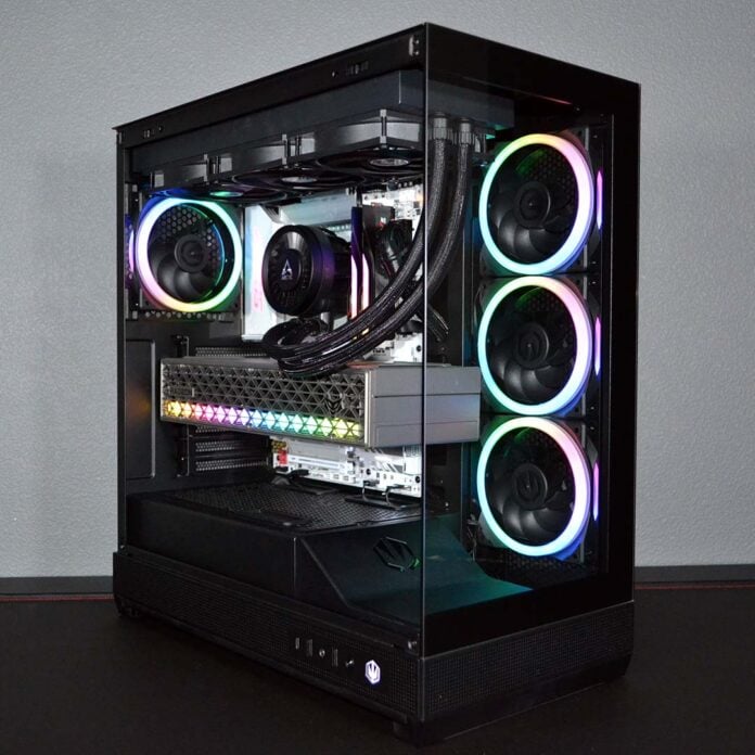 A side-on view of the Endorfy Fishtank 6000 Corona, with a full build inside.