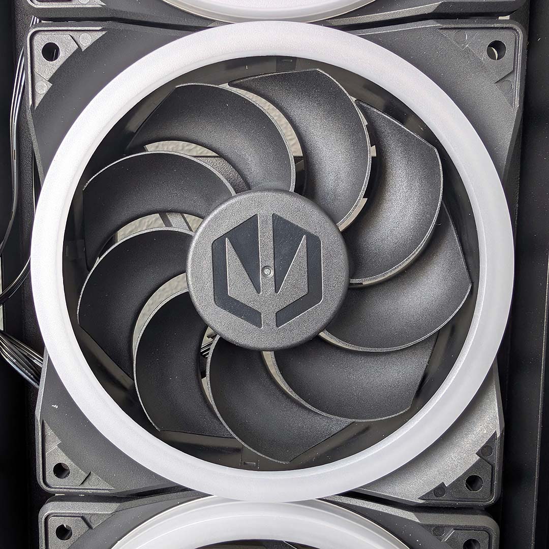 A close-up of a Corona 120mm fan.