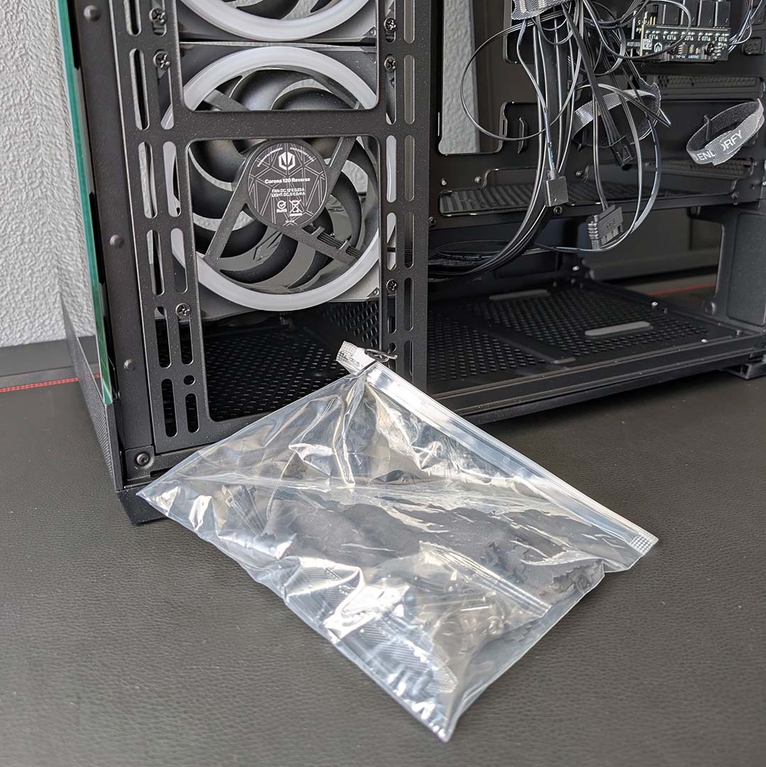 The included bag of accessories inside the Fishtank 6000 Corona.