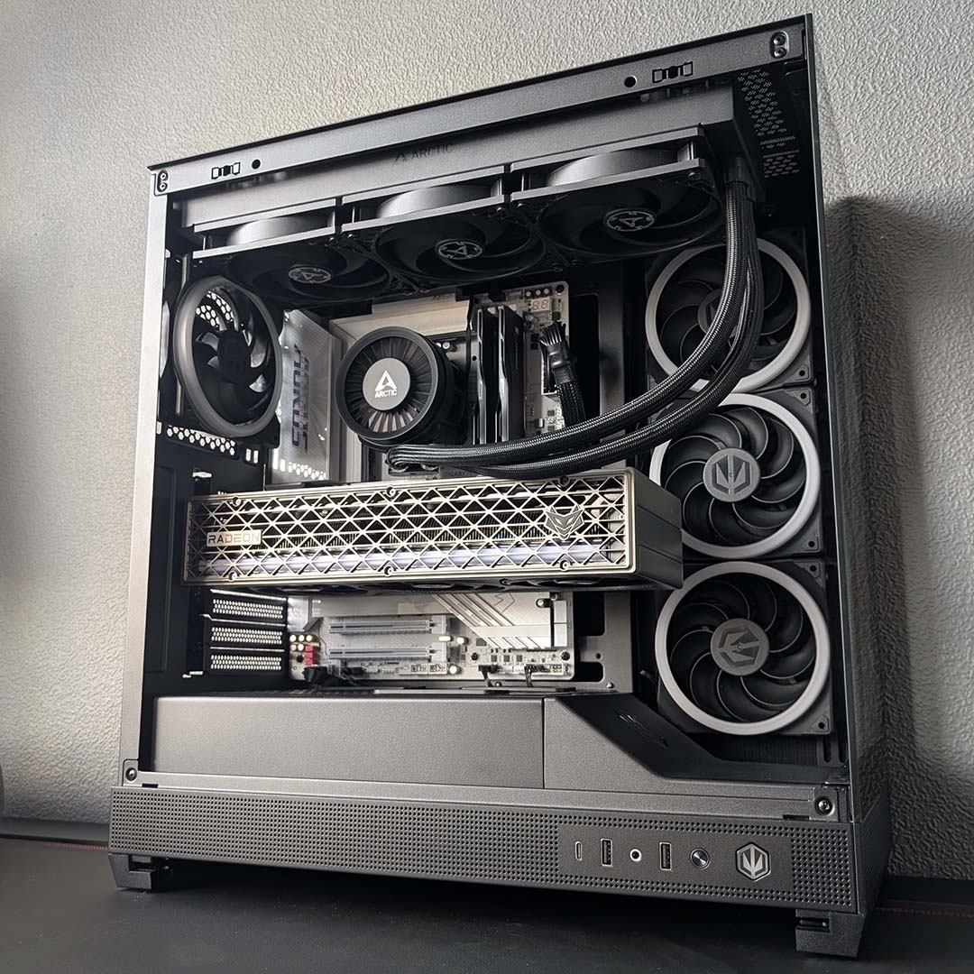 A bottom-up view of a finished build inside the Fishtank 6000 Corona.