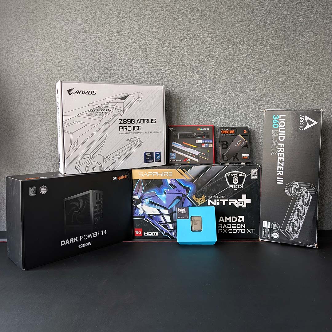 A collection of PC component boxes.