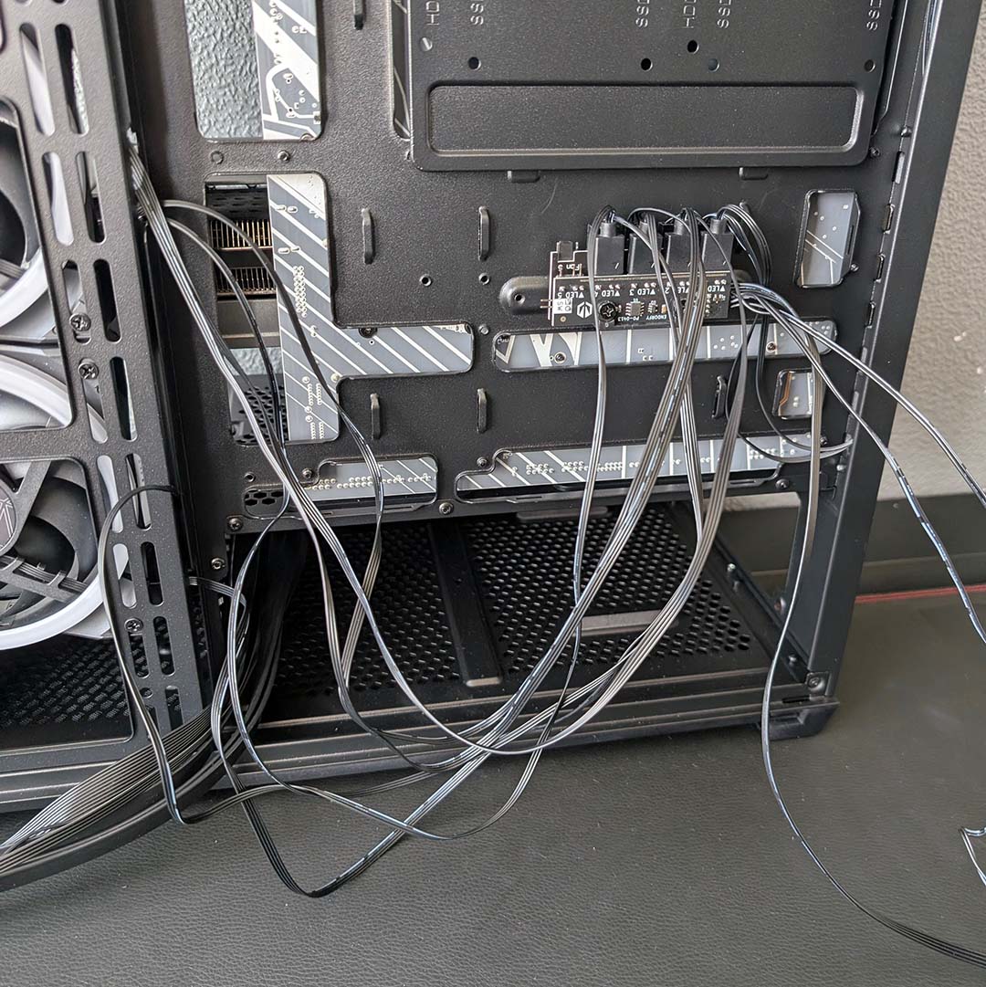 A tidier assortment of cables inside the Fishtank 6000 Corona.