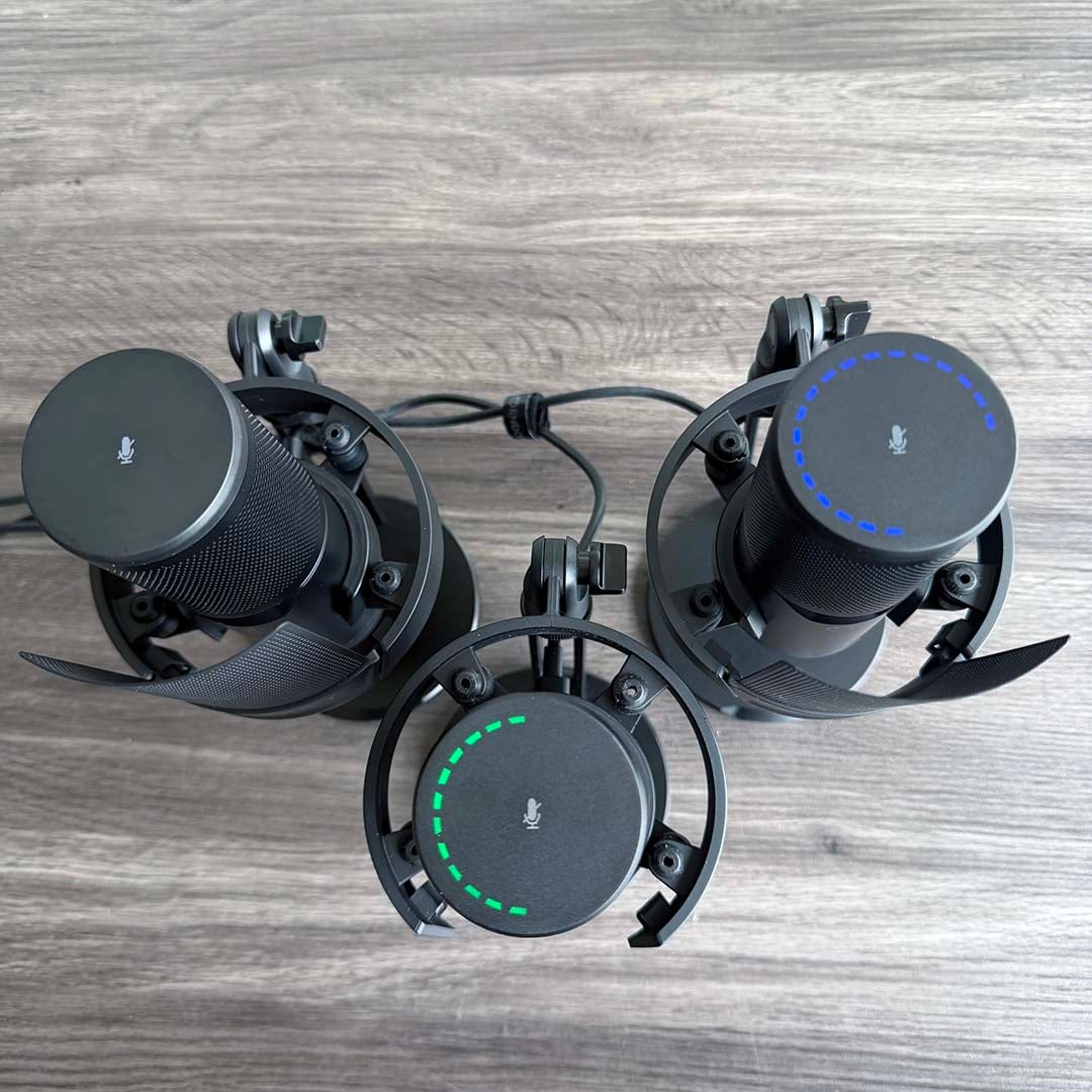 Endorfy Solum 2 microphones showing RGB displays from top