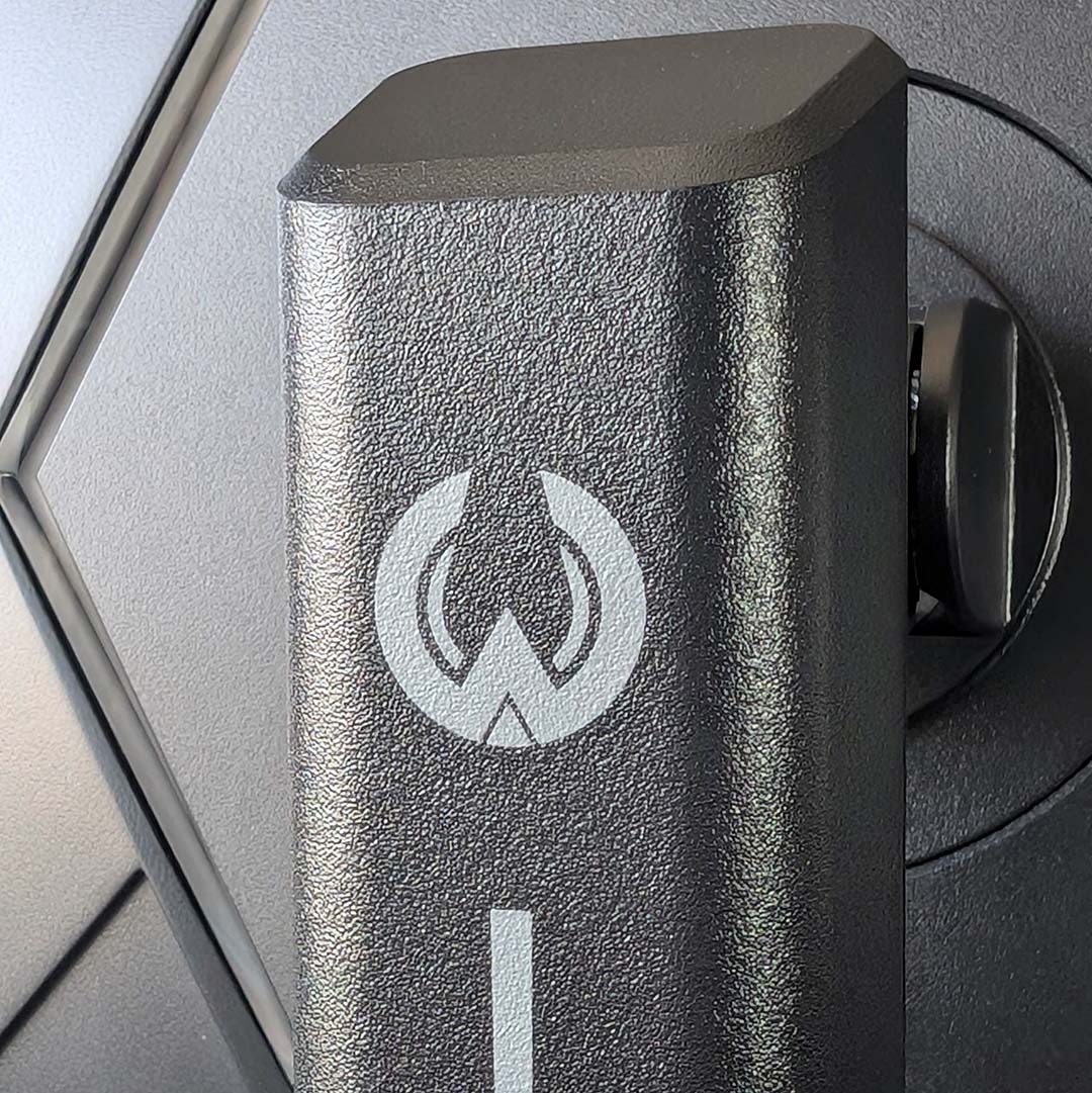 A close-up of the logo on the stand of the iiyama G-Master GOB2701QSC-B1.