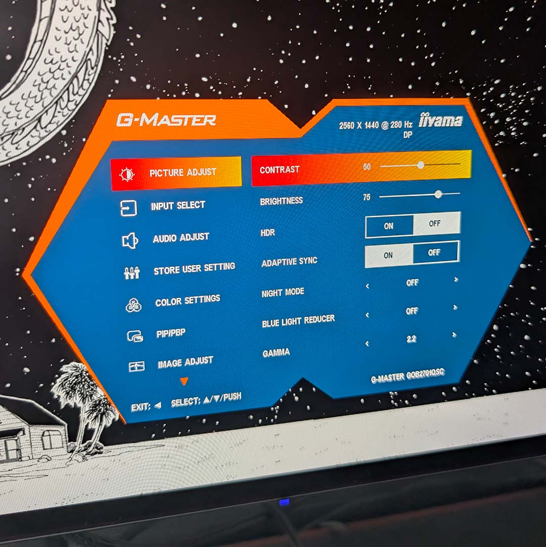 The OSD menu for the iiyama G-Master GOB2701QSC-B1.