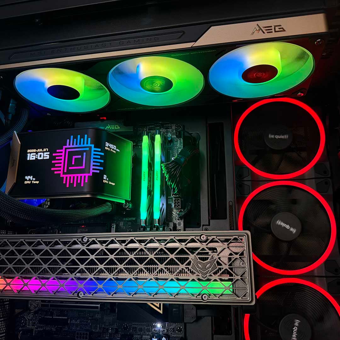 MSI MEG CoreLiquid E15 360 - whole cooler with Club386 logo on display