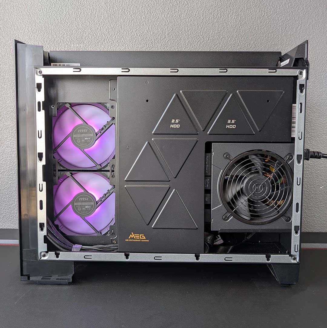 A side-view of the MEG Vision X AI, panel removed.
