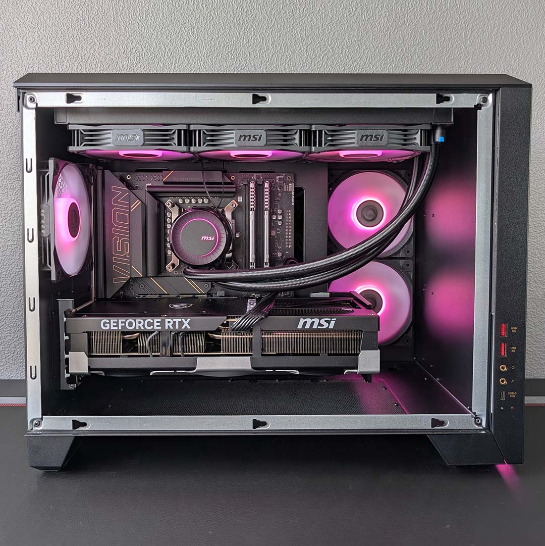 A side-view of the MEG Vision X AI, panel removed.