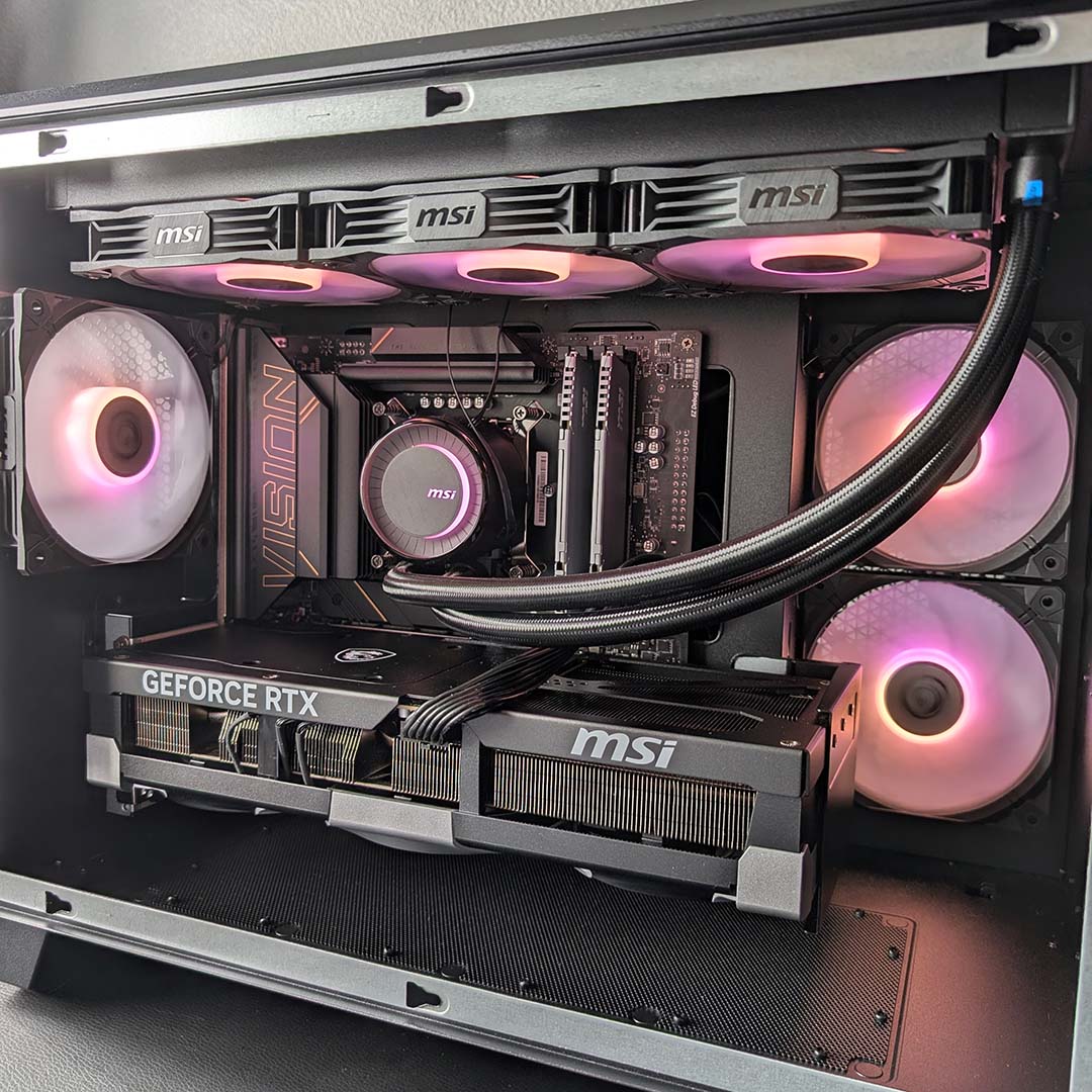 A close-up of the MEG Vision X AI's internal hardware.