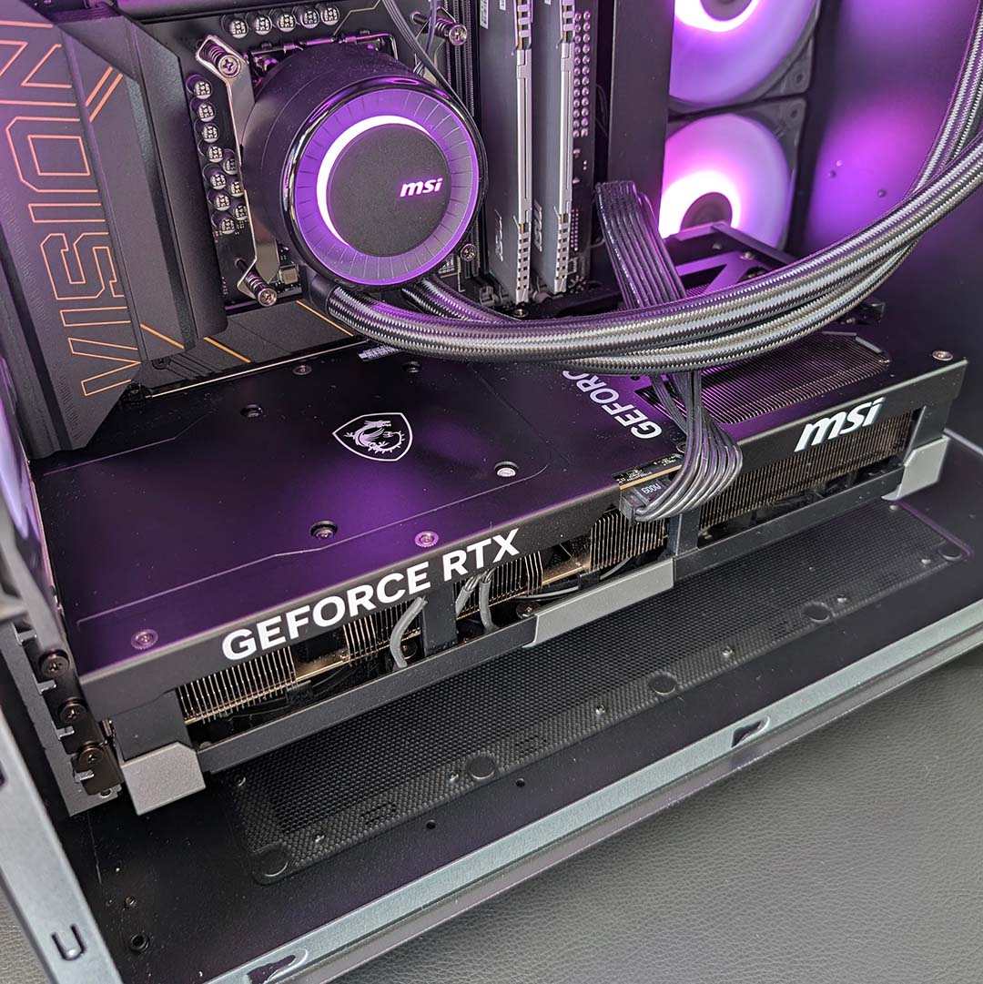 A close-up of the GeForce RTX 5090 inside the MEG Vision X AI.