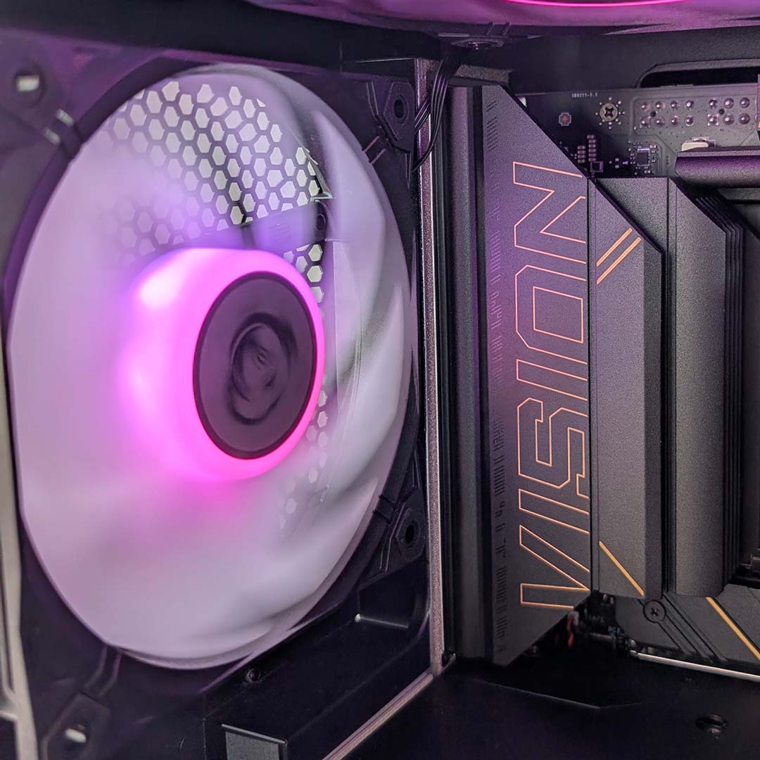 A close-up of the VRM heatsink inside the MEG Vision X AI.