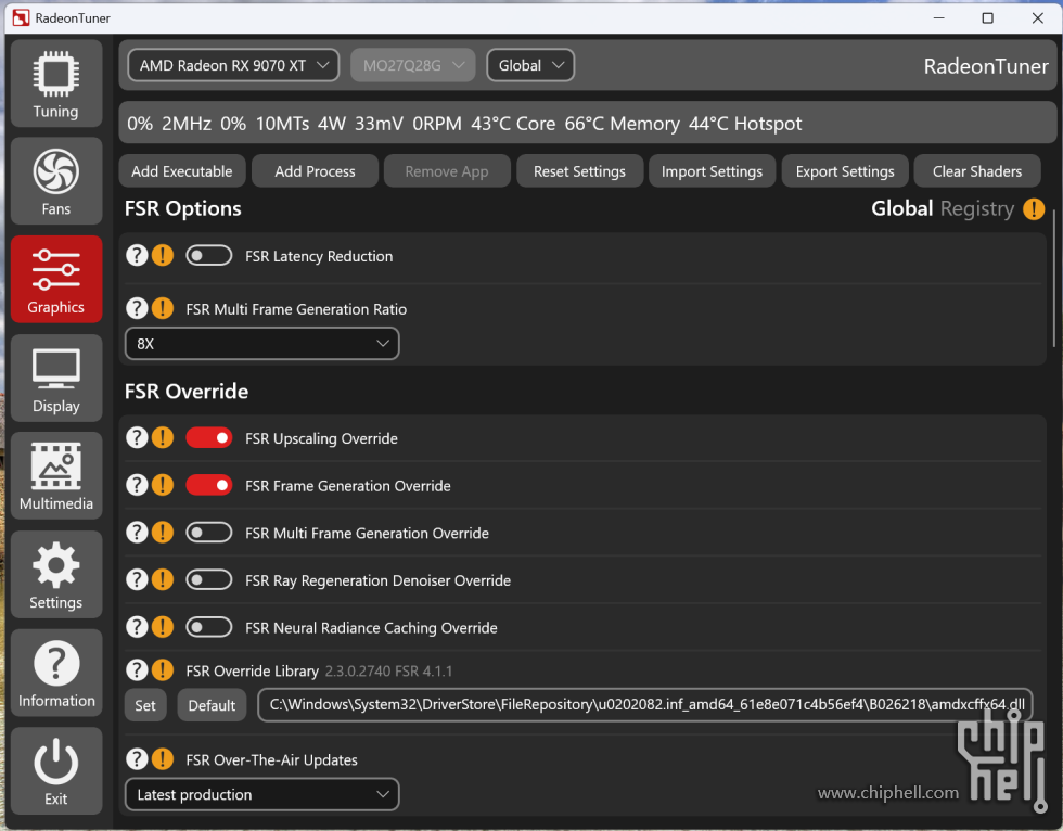 Radeon Tuner shows options to enable FSR multi frame gen on a 9070 XT