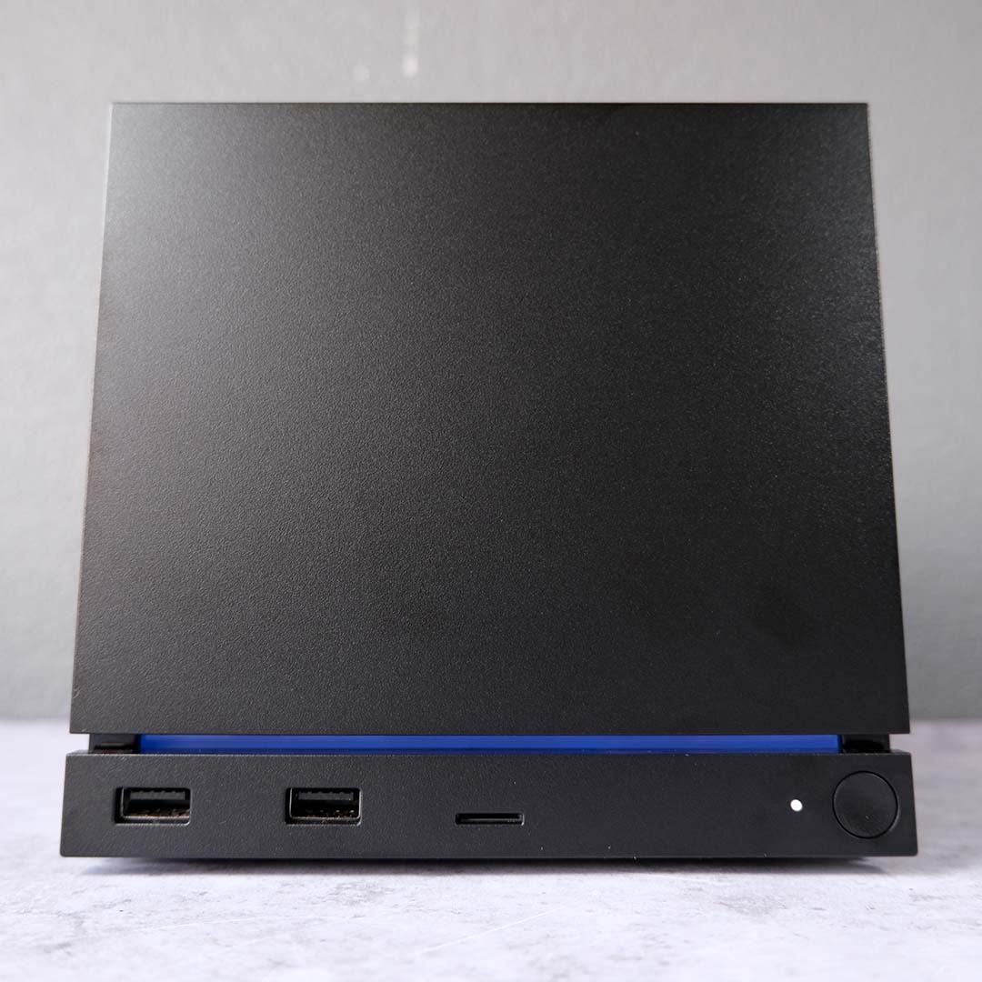 A bottom-up view of the Steam Machine's faceplate.