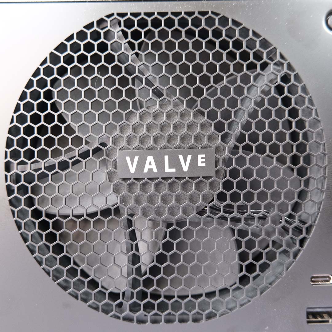 A close-up of the Steam Machine's rear exhaust fan.