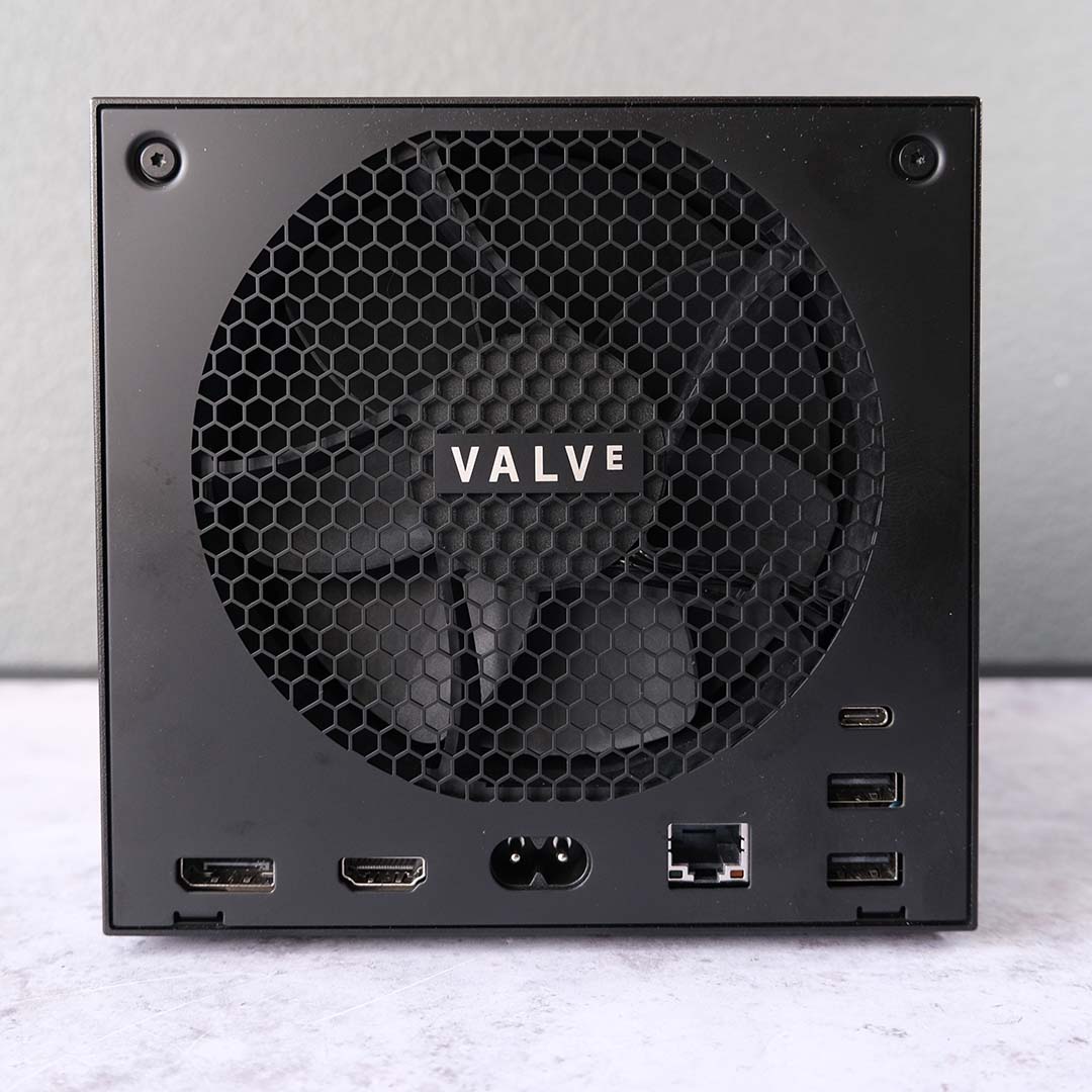 A rear-facing view of a Steam Machine.