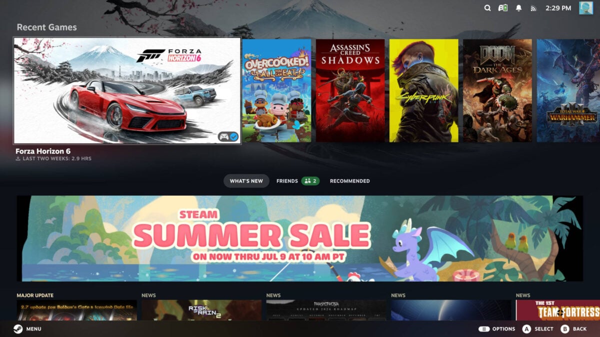 A screenshot of SteamOS running in gaming mode on the Steam Machine.