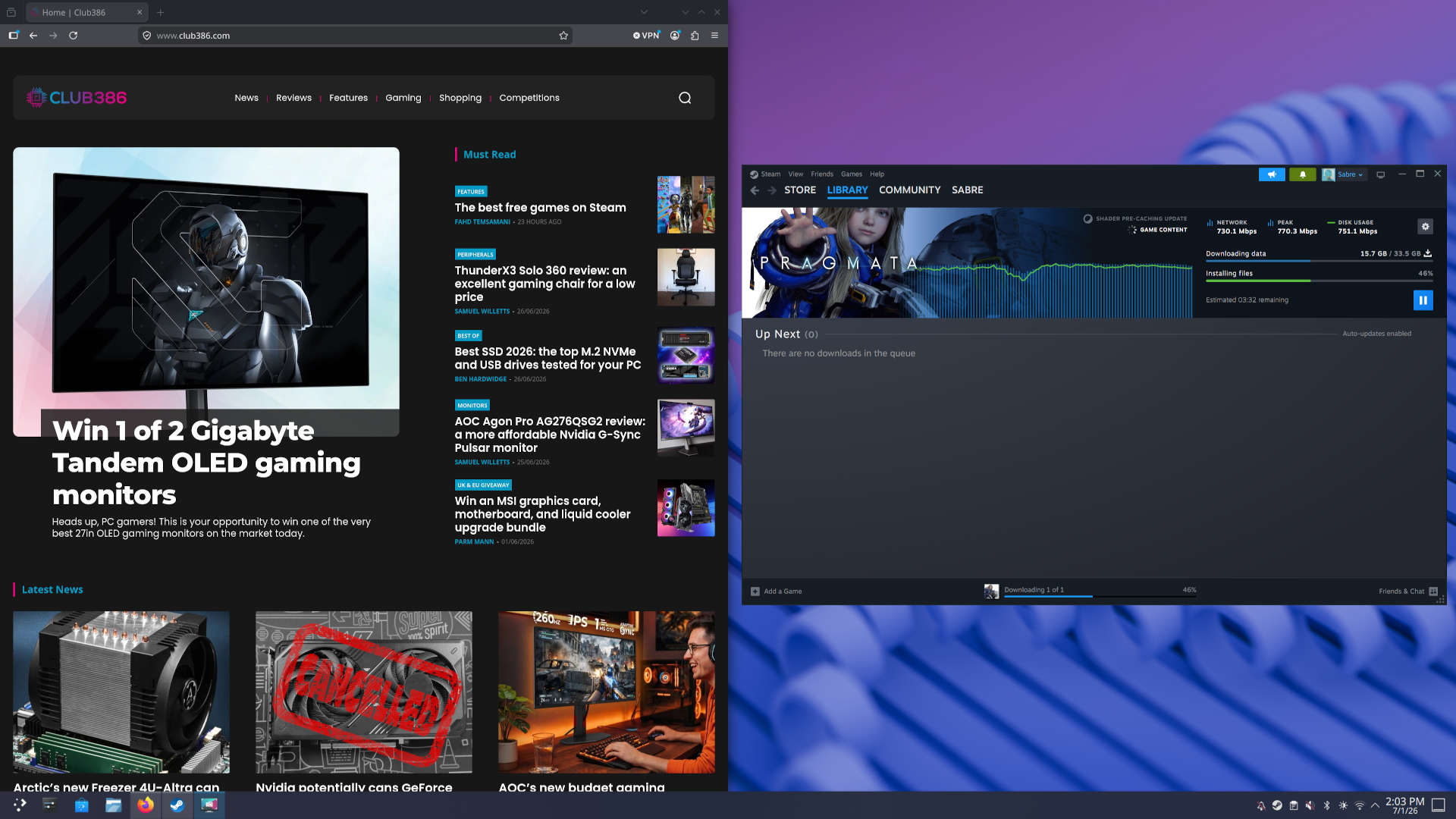 A screenshot of SteamOS desktop mode, running on the Steam Machine.