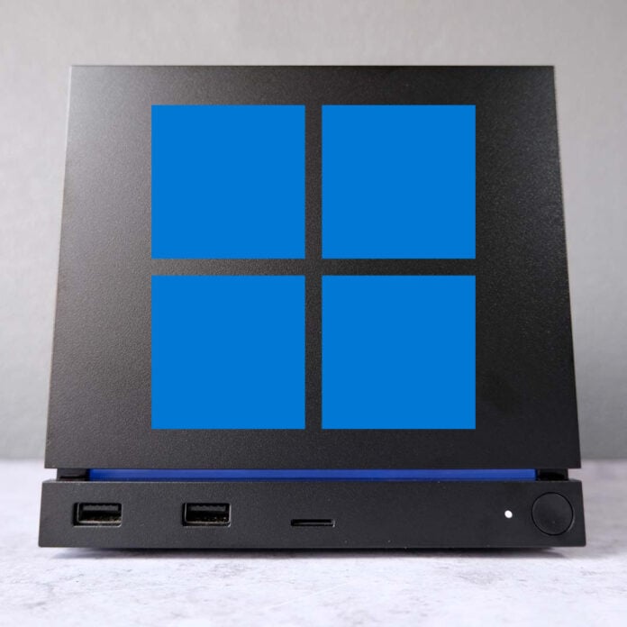 Steam Machine with a Windows logo on top of it.