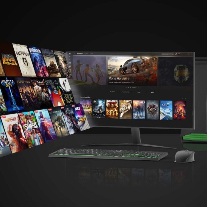 A flurry of Xbox games feeding into a PC monitor.