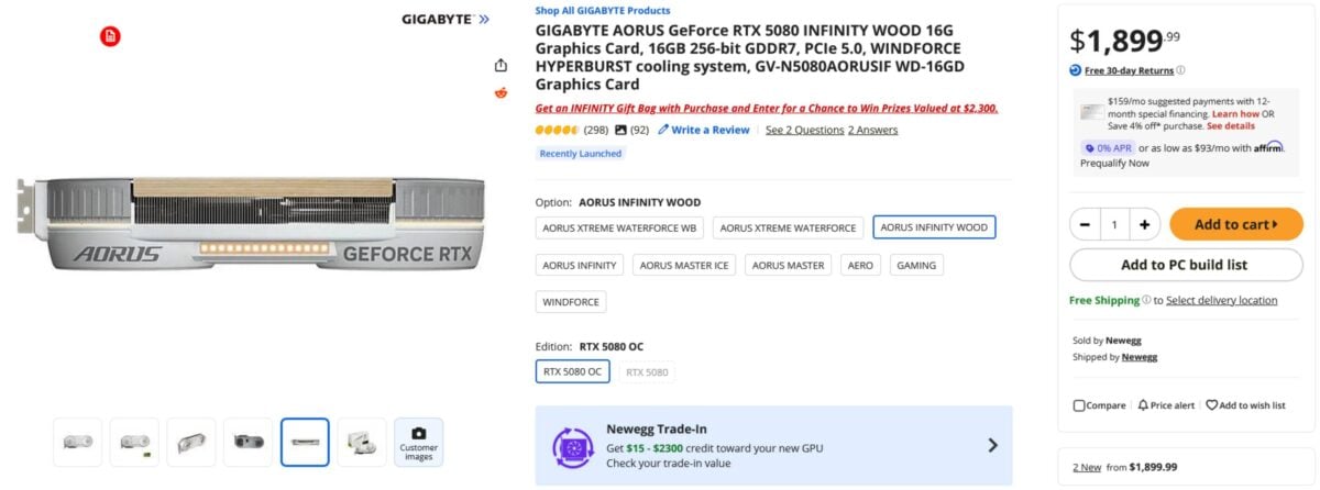 Gigabyte Aorus GeForce RTX 5080 Infinity Wood - price.
