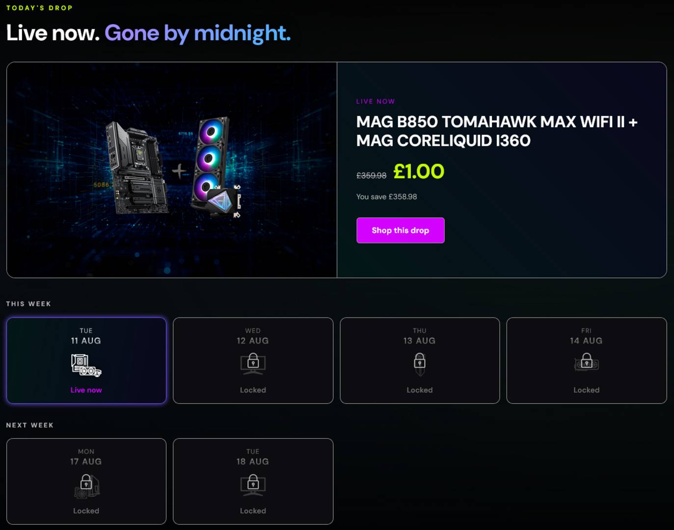 MSI UK store - first £1 hardware drop.