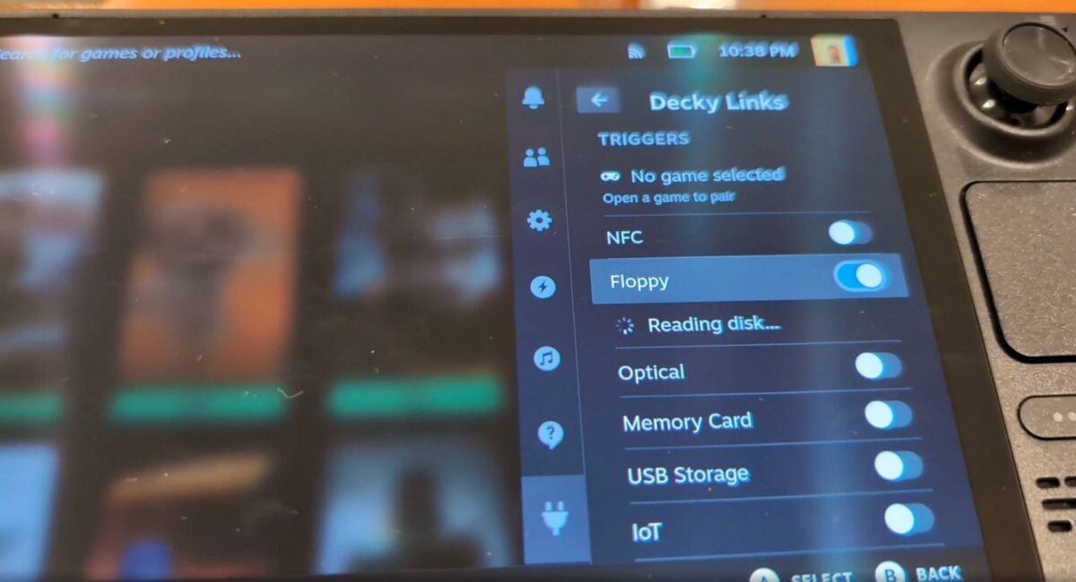 Steam Deck floppy disk menu.
