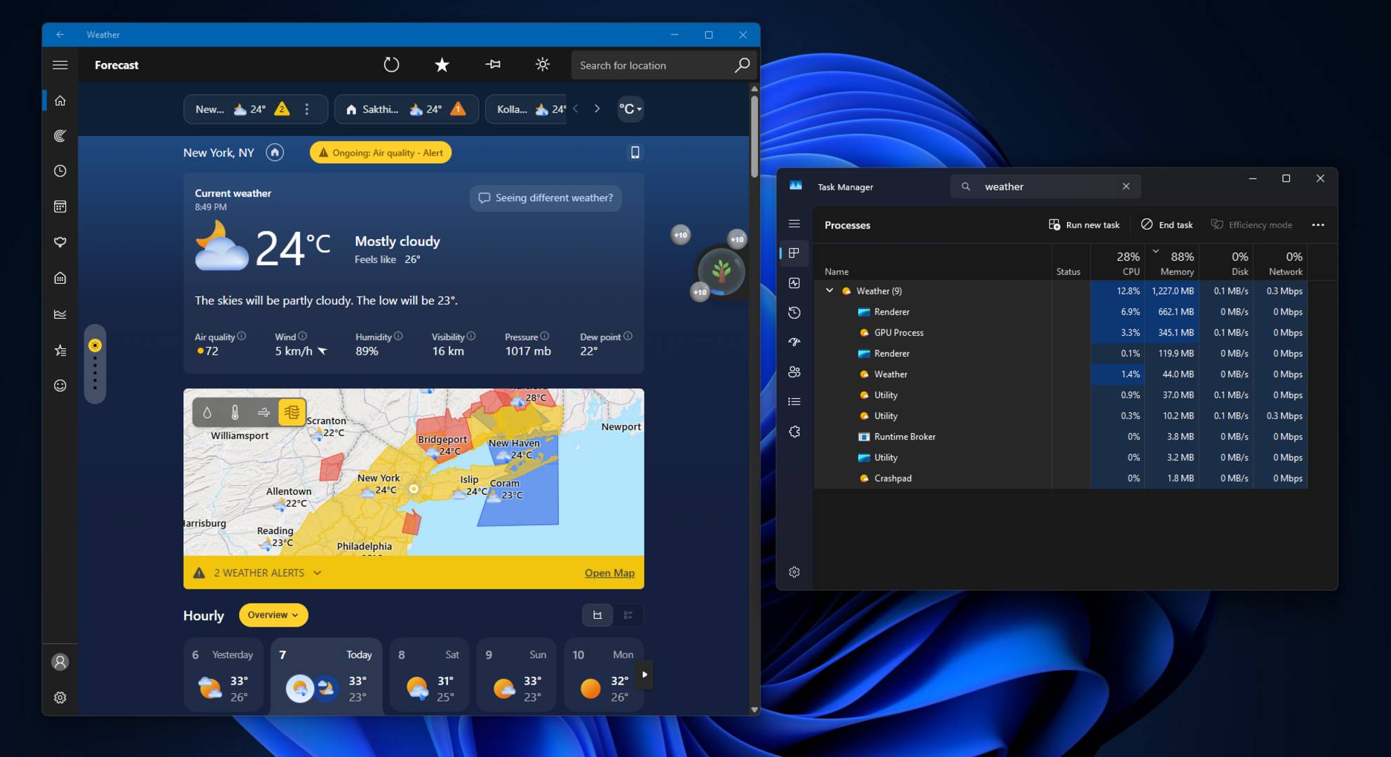 Windows 11 weather app.
