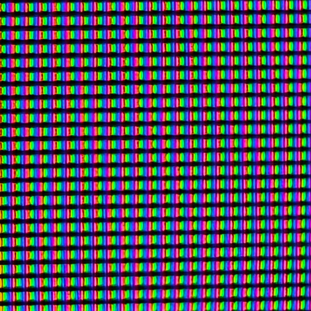 An extreme close up of the AW3926QW's RGB Stripe subpixel structure.