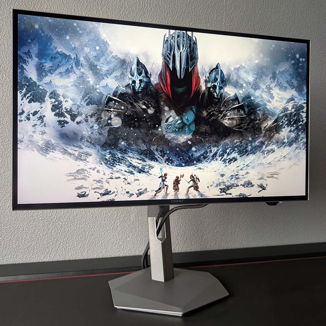 Key art for Lord of the Rings: War in the North, displayed on the AOC Agon Pro AGP277QKDC.